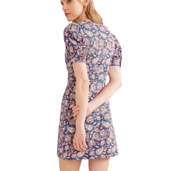 Boden Jersey Puff Sleeve V-Neckline Paisley Print Mini Dress - Picture 4 of 16